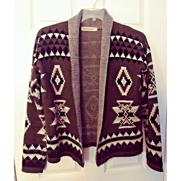 Cotton Emporium Sweaters - Cotton Emporium Sweater Green S Long Sleeve Aztec Southwest Open Front Cardigan